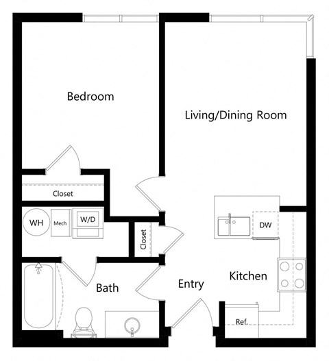 the one-bedroom Austin floor plan at Midtown Crossing Apartments in Omaha, NE